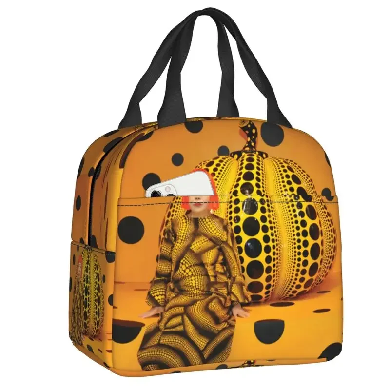 

Yayoi Kusama Pumpkin Thermal Insulated Lunch Bag Women Japanese Artist Lunch Container for Outdoor Camping Travel Food Bento Box