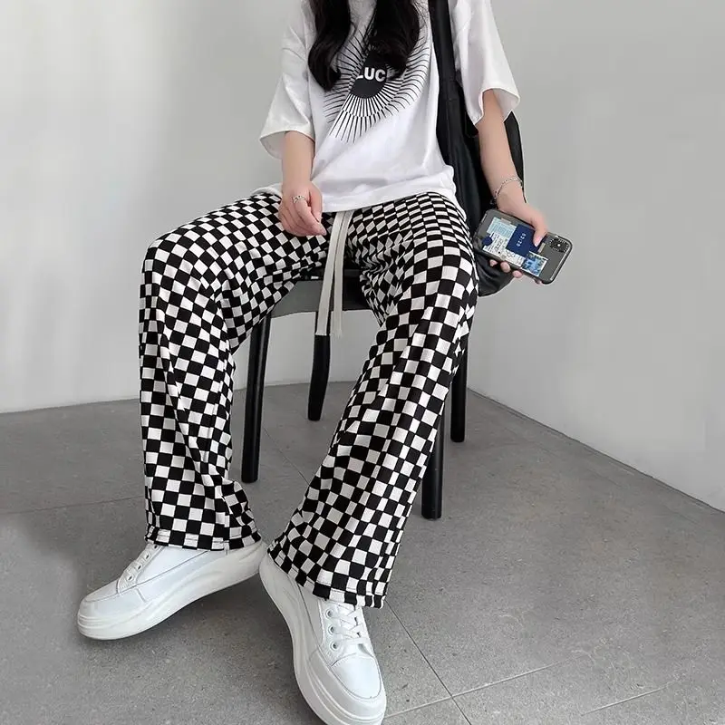 FREE SHIPPING Streetwear Y2K Black White Checkerboard Pants JKP7383