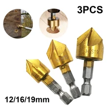 New Hot 3PCS 5 Flute Chamfer Countersink 1/4" Hex Shank HSS Wood Chamfering Cutter Chamfer 12/16/19mm Countersink Drill Bit
New Hot 3PCS 5 Flute Chamfer Countersink 1/4" Hex Shank HSS Wood Chamfering Cutter Chamfer 12/16/19mm Countersink Drill Bit