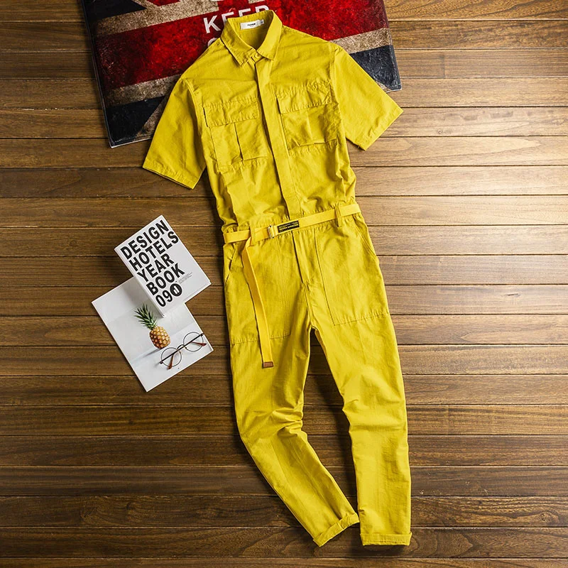 New Summer Thin Short Sleeve Men Jumpsuit Lapel Multi-Pocket Breathable Overalls Fashion Black Yellow Pants Workwear Trousers
New Summer Thin Short Sleeve Men Jumpsuit Lapel Multi-Pocket Breathable Overalls Fashion Black Yellow Pants Workwear Trousers