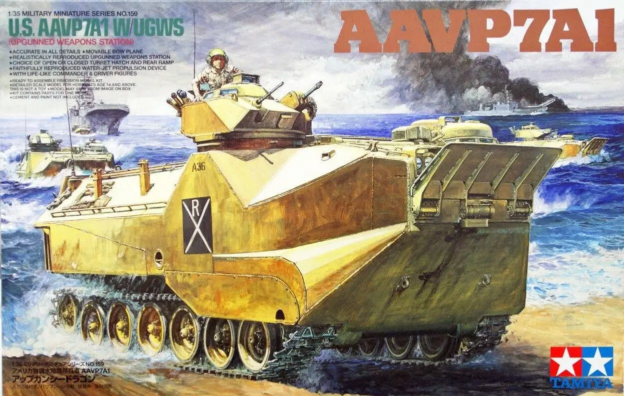 

Tamiya 35159 1/35 Scale Model Kit U.S Marine Amphibious Vehicle AAV-P7/A1 w/UGWS Model Building