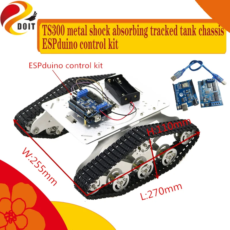 Беспроводной амортизирующий радиоуправляемый робот-гусеница с Wi-Fi управлением ESPduino TS300, комплект шасси танка с дистанционным управлением, нагрузка 8 кг, «сделай сам» для обучения Arduino 
Беспроводной амортизирующий радиоуправляемый робот-гусеница с Wi-Fi управлением ESPduino TS300, комплект шасси танка с дистанционным управлением, нагрузка 8 кг, «сделай сам» для обучения Arduino