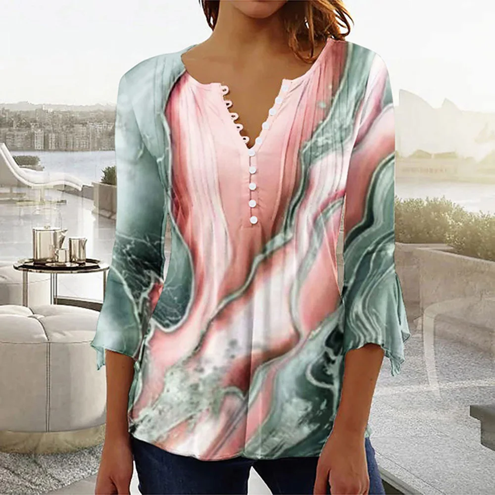 Women's V-Neck Button-Down T-Shirt Summer Fashion Loose Casual Shirt Street Trend Printed Seven-Quarter Sleeve Top T-Shirt
Women's V-Neck Button-Down T-Shirt Summer Fashion Loose Casual Shirt Street Trend Printed Seven-Quarter Sleeve Top T-Shirt