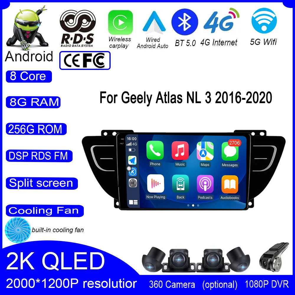 

For Geely Atlas NL 3 2016-2020 Android 13 Car Audio Player Autoradio 4G Wifi Stereo Screen Carplay Video Multimedia