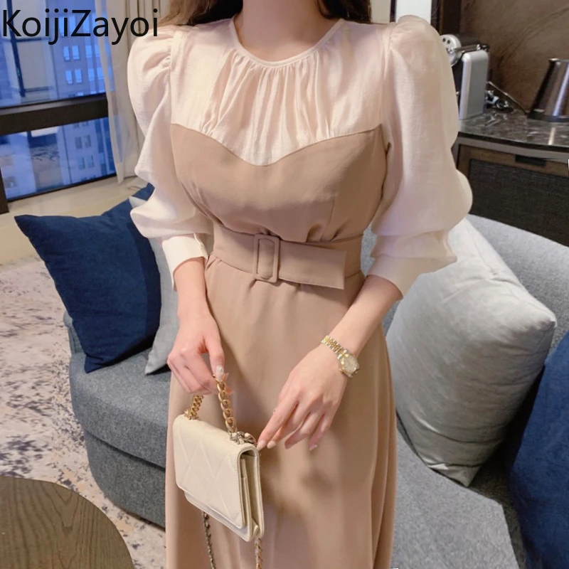 

Koijizayoi Office Lady Eleagnt Maxi Dress Long Sleeves Fashion Lady Chic Korean A Line Dresses O Neck Spring Autumn Vestido 2022