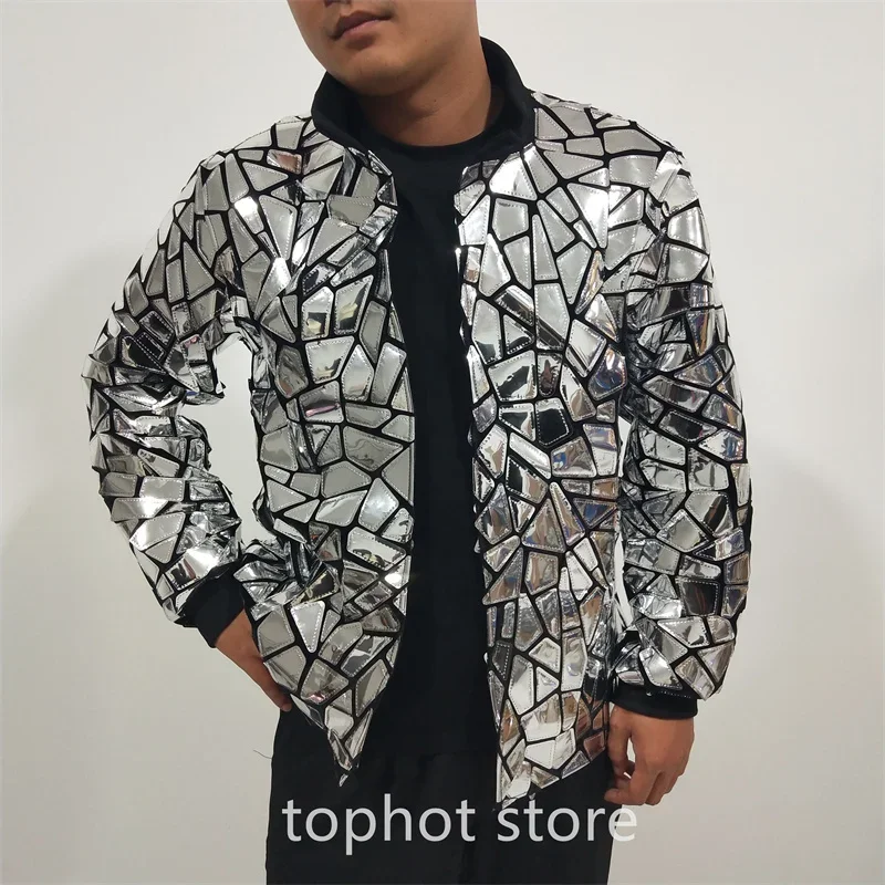 

Men Mirror Jacket Bling Coat Male Stage Performance Costume Club Party Show Sequins Overcoat Rave Outfit Hip Hop Dance