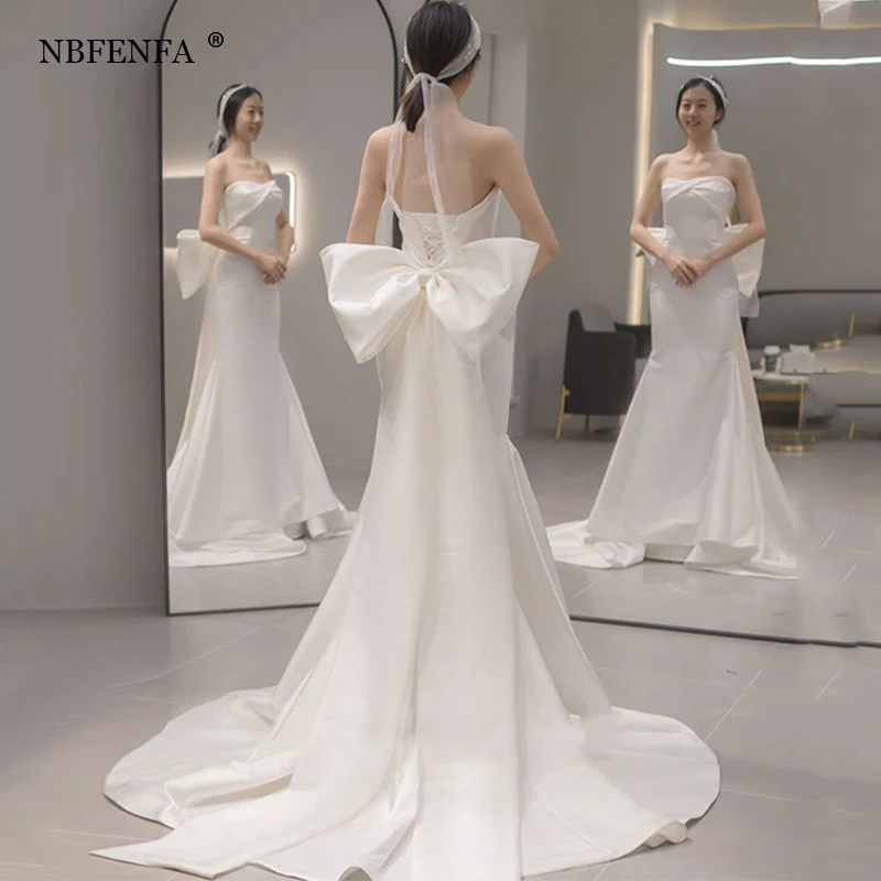 French Luxury Satin Wedding Trailing Big Bow Maxi Dresses for Bride Strapless Long Prom Evening Guest Cocktail Women Dress
French Luxury Satin Wedding Trailing Big Bow Maxi Dresses for Bride Strapless Long Prom Evening Guest Cocktail Women Dress
