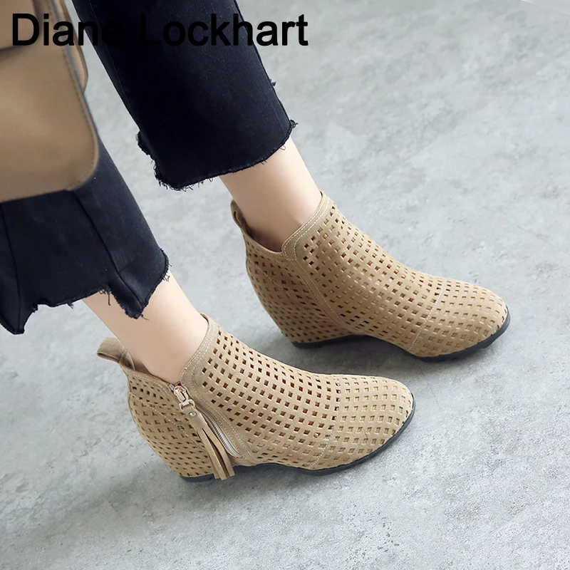 

Women Boots Flat Hidden Wedges Cutout Ankle Boots Casual Shoes Cute Booties Woman Spring Autumn Lady Boots Womens Fashion Heels