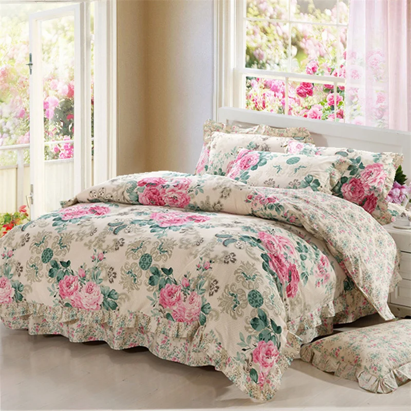 

﻿ Korean Style 100% Cotton Bedding Comforter Cover Set with Pillowcase Flower housse de couette 220x240 Duvet Cover set King Siz