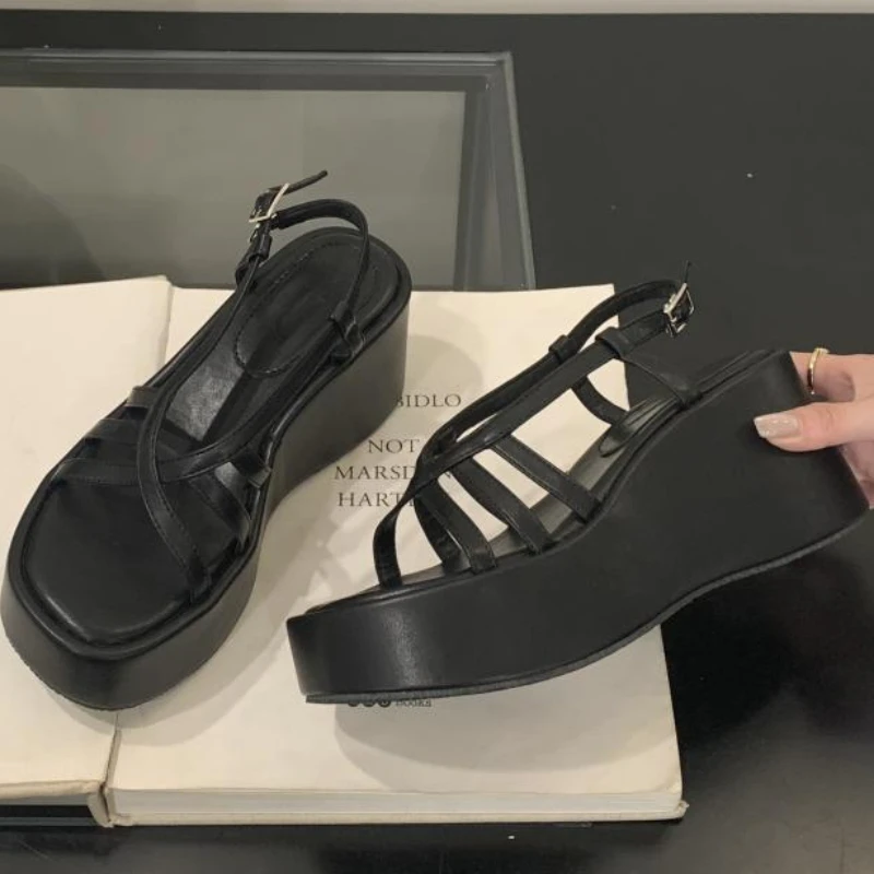 Silver Cross Tied Wedge Women Thick Heel Sandals 2025 Summer New Designer Open-toe Flat Roman Shoes Fashion Casual Office Sandal 33 S09c7605f56a04f5387513b431218c16ca