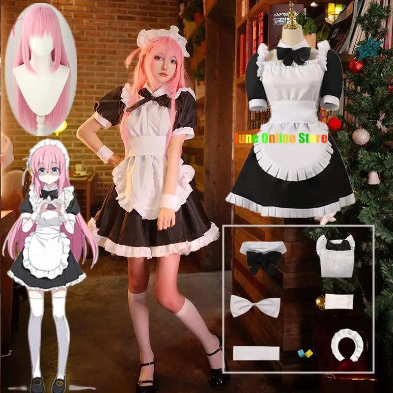 

Gotou Hitori Cosplay Costume Anime Bocchi The Rock! Cute Maid Uniform Suit Dress Gotou Hitori Women Wig Sexy Outfit Halloween