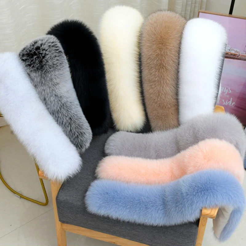 

Real Fox Fur Collar Winter Hood Trims Fur Decor Shawl For Coat Parkaks Women Warm 100% Furry Fur Scarf Luxury Female Scarves