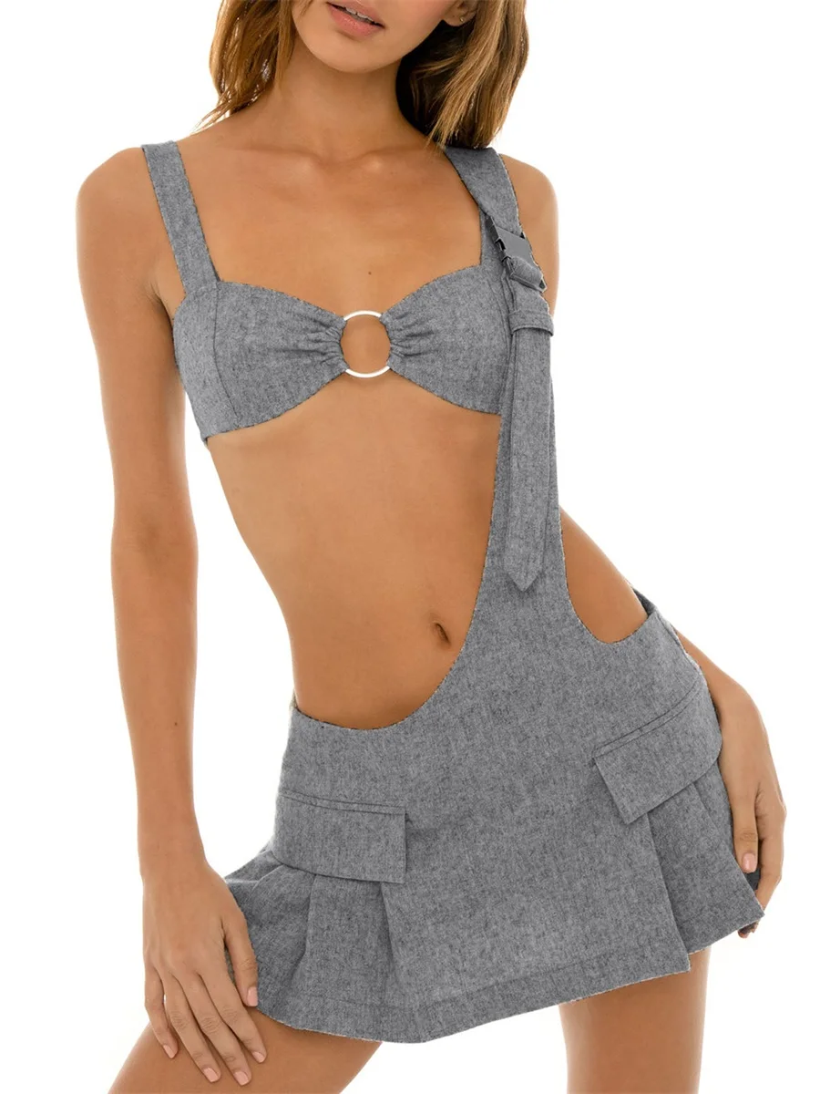 Women 2 Piece Summer Outfits Ring Cutout Camisole and One Shoulder Pleated Suspender Mini Skirt Streetwear
Women 2 Piece Summer Outfits Ring Cutout Camisole and One Shoulder Pleated Suspender Mini Skirt Streetwear