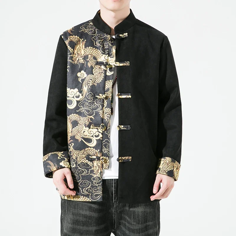 2023 Hanfu Men's Deerskin Fleece Contrast Color Dragon Print Patchwork Bomber Jacket Fashion Baseball Uniform Casual Jacket Top
2023 Hanfu Men's Deerskin Fleece Contrast Color Dragon Print Patchwork Bomber Jacket Fashion Baseball Uniform Casual Jacket Top