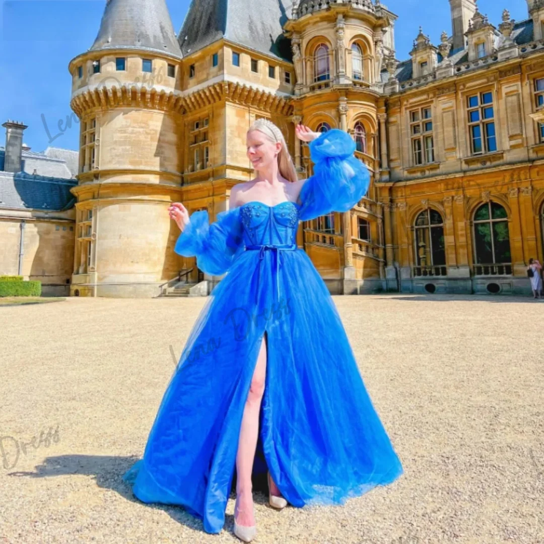 Lena-2024 Princess Ball Dress Bubble Sleeves Blue Off Shoulder Side Split sheer Formal Wedding Party Dress
Lena-2024 Princess Ball Dress Bubble Sleeves Blue Off Shoulder Side Split sheer Formal Wedding Party Dress