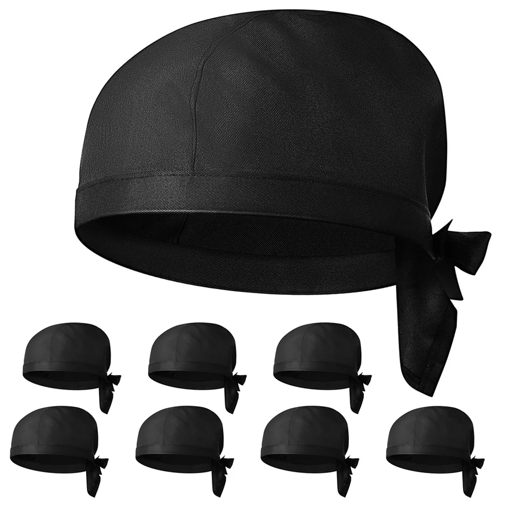 

8 Pcs Chef Hat Caps For Men Serving Hats with Ties Kitchen Working Cotton Cooks Uniform Women Miss Cloth