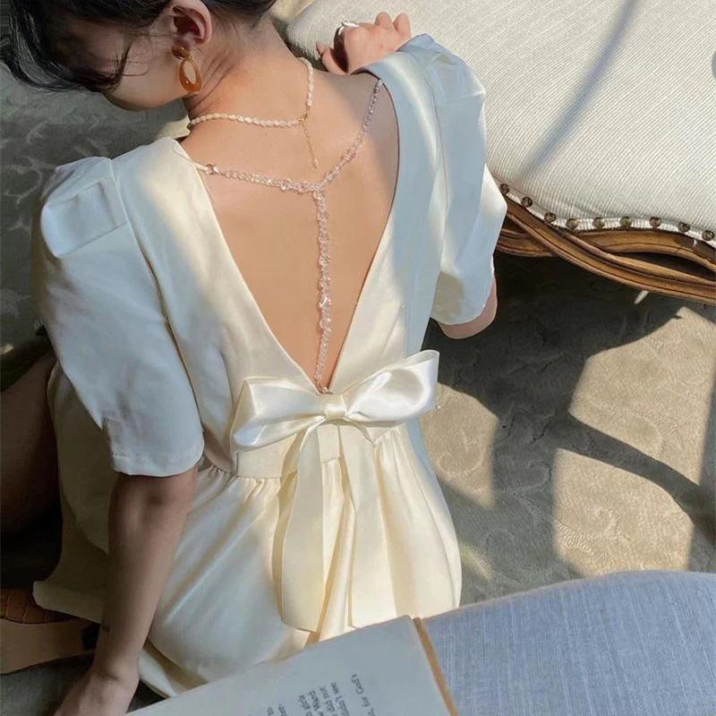 Sweet Dress Women Backless Puff Sleeve Bow Dresses Women 2022 Summer Korean Fashion Elegant Green Dress Female Y971
Sweet Dress Women Backless Puff Sleeve Bow Dresses Women 2022 Summer Korean Fashion Elegant Green Dress Female Y971