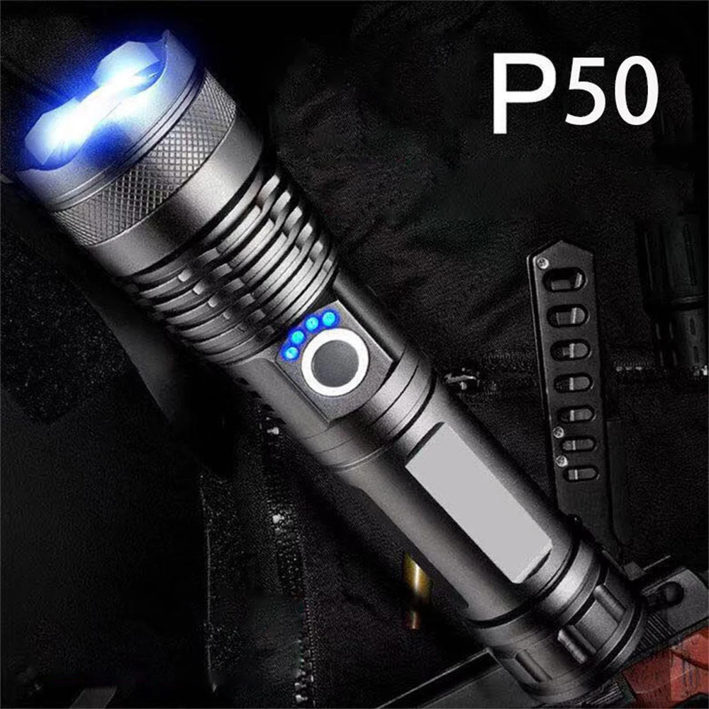 

XHP50 LED Flashlight Super Bright Zoomable Flashlights Aluminium Alloy Waterproof Torch 18650/26650 Rechargeable Flash Light