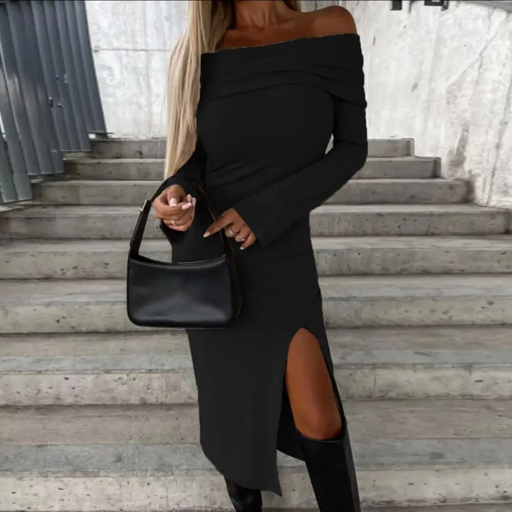 Hip Wrapped Dress Stylish Women's Off Shoulder Bodycon Dress Long Sleeve Slit Hem Slim Fit for Parties Winter Season Elegant
Hip Wrapped Dress Stylish Women's Off Shoulder Bodycon Dress Long Sleeve Slit Hem Slim Fit for Parties Winter Season Elegant