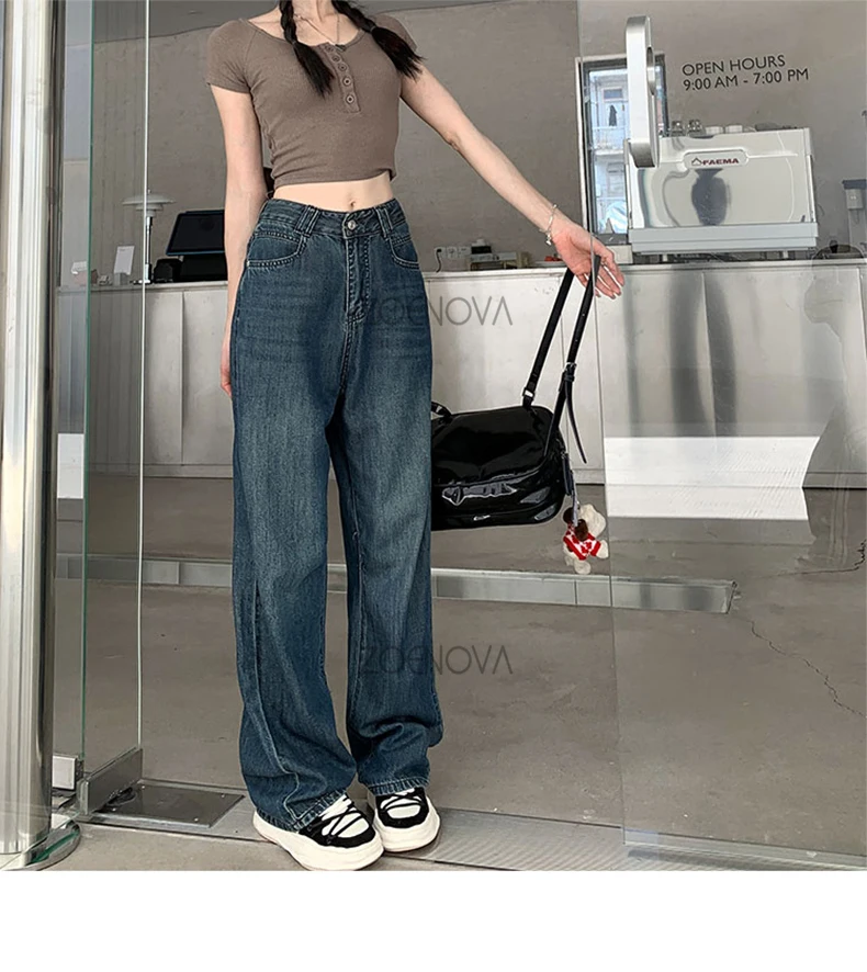 ZOENOVA Maillard 2024 Spring Autumn Fashion Simple Women's Jeans Casual Retro Loose Straight Wide Leg Pants Floor Mopping Jean ZOENOVA Maillard 2024 Spring Autumn Fashion Simple Women's Jeans Casual Retro Loose Straight Wide Leg Pants Floor Mopping Jean