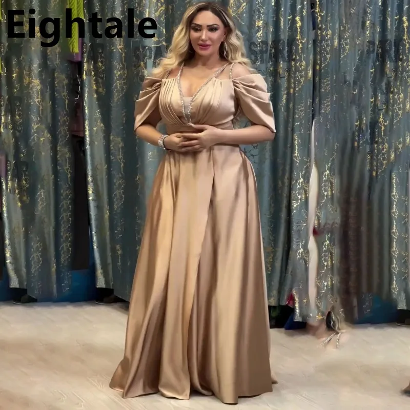 Eightale 2024 A Line Champagne Satin Spaghetti Straps Evening Dress For Wedding Party Formal Arabic Prom Dress Dubai Party Gown
Eightale 2024 A Line Champagne Satin Spaghetti Straps Evening Dress For Wedding Party Formal Arabic Prom Dress Dubai Party Gown