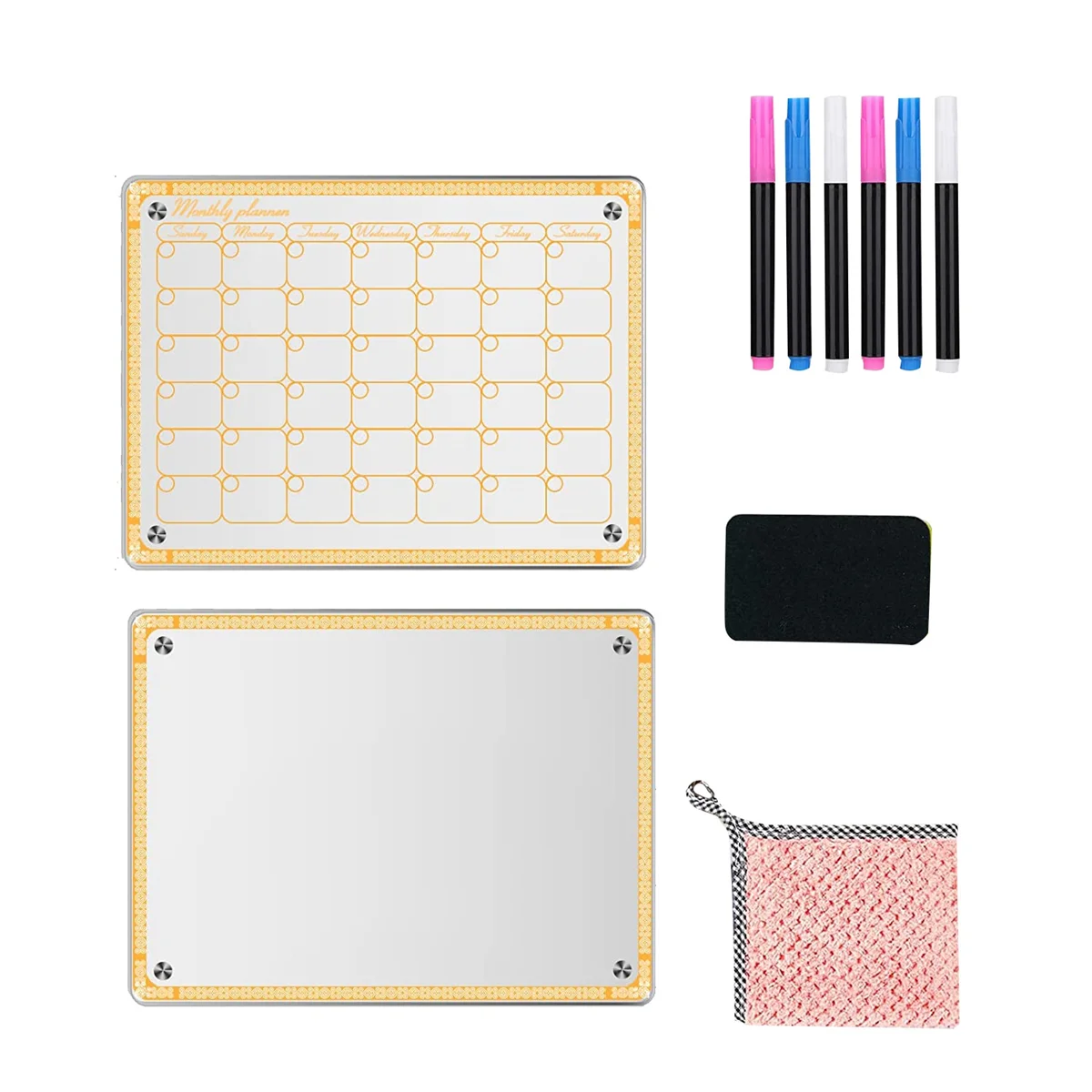 

Acrylic Magnetic Dry Erase Board Calendar for Fridge, 2Pack 15.7x11.8 Inch Clear Calendar Planner Board for Refrigerator