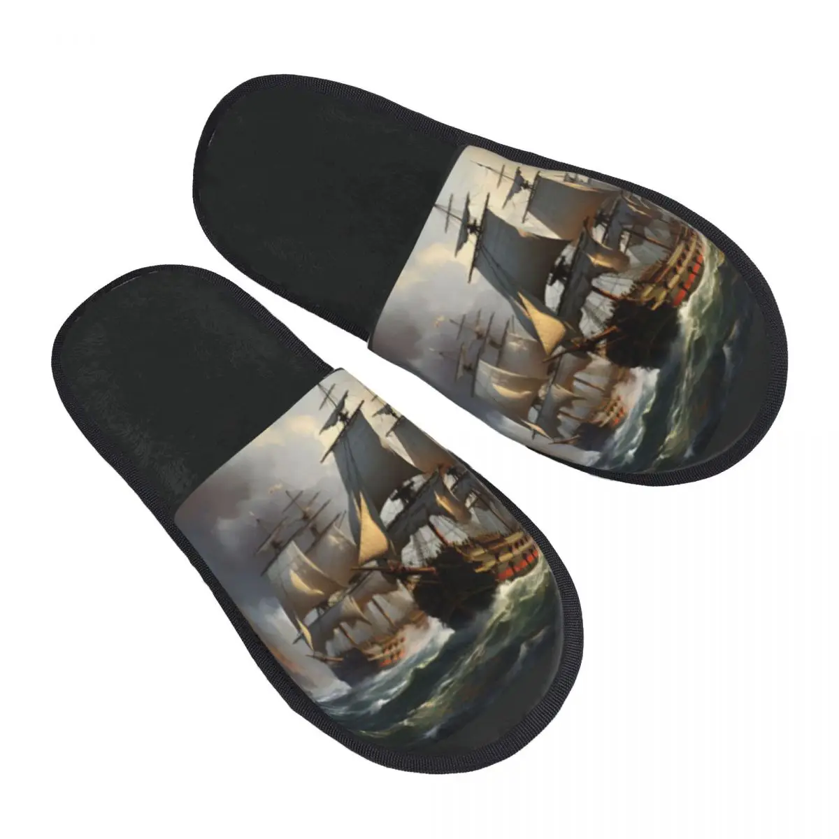 

Ancient Sailboat Indoor Slippers Furry Slipper Winter Home Shoes House Flat Closed Toe Slides Flip Flops