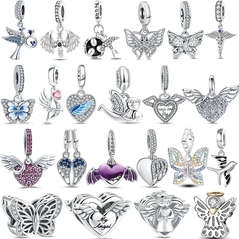 

Angel Wings Charms 925 Sterling Silver Butterfly Birds Bead Dangle Fine Gift Fit Original Pandora Bracelet For Woman DIY Jewelry