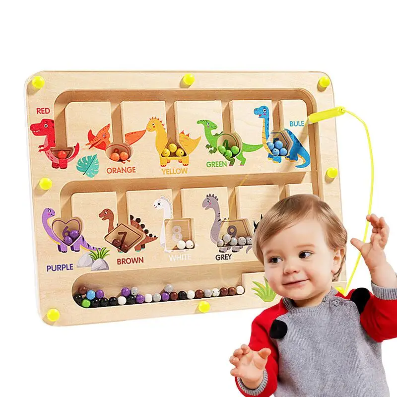 

Magnetic Color Bead Maze Wooden Colorful Matching Board For Counting Dinosaur Design Fine Motor Skills Toy For Travel Home