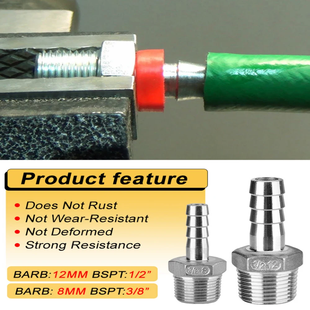 1 Piece 3/8" 1/2" Stainless Steel Male BSP 8mm 12mm Threaded Fitting Barb Hose End Fitting
1 Piece 3/8" 1/2" Stainless Steel Male BSP 8mm 12mm Threaded Fitting Barb Hose End Fitting