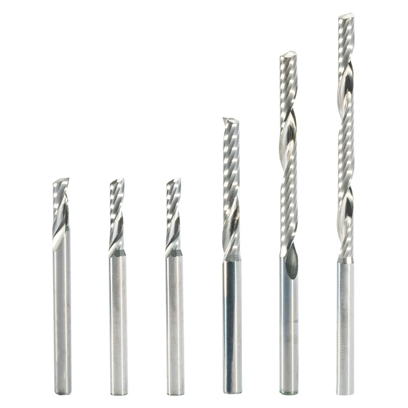 

5pcs Single 1 Flute CNC Router Bit Tungsten Carbide Spiral End Mill Milling Cutter 3.175/4/5/6/8mm Wood PVC Acrylic Plastic Tool