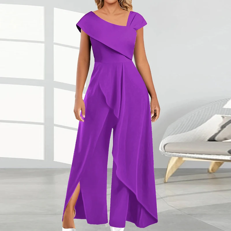 Elegant Skew Collar Draped Office Lady Jumpsuits Spring Solid Straight Women Rompers Summer Short Sleeve Wide Leg Split Overalls
Elegant Skew Collar Draped Office Lady Jumpsuits Spring Solid Straight Women Rompers Summer Short Sleeve Wide Leg Split Overalls
