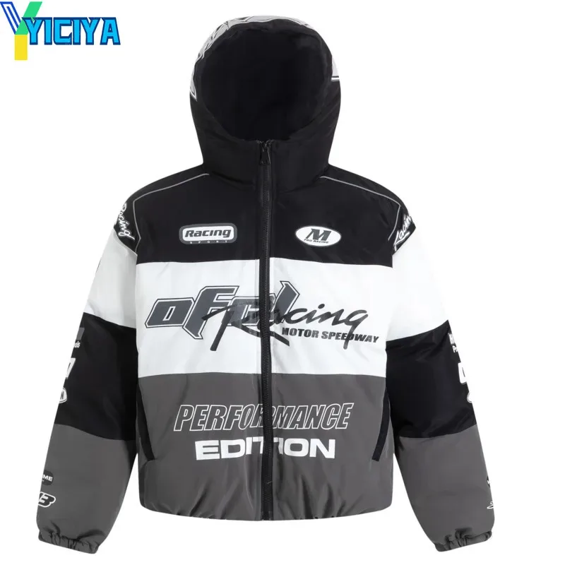 

YICIYA hooded racing Jacket Bomber Woman Varsity Long Sleeves Bombers American Vintage Motorcycle Thickening Jackets new Coats