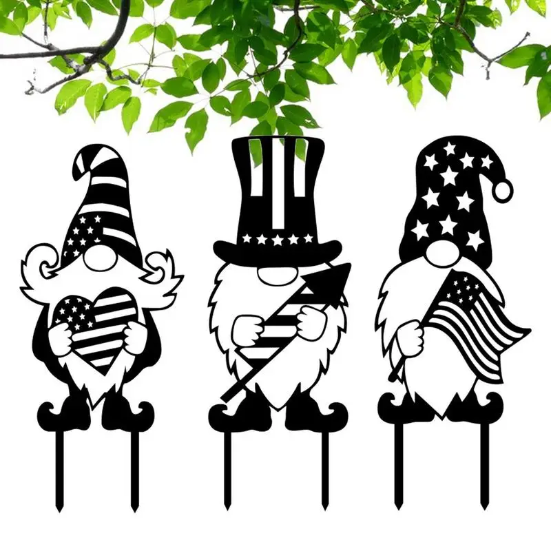 

Independence Day Gnomes Stake Silhouette Garden Stakes Inserted Signs Outdoor Decorations For Garden Patio Lawn Decor