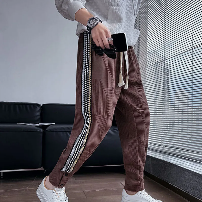 

New Spring and Autumn Fashion Brand Splice Loose and Versatile Side Stripes Tie Feet Youth and Handsome Men's Casual Guard Pants