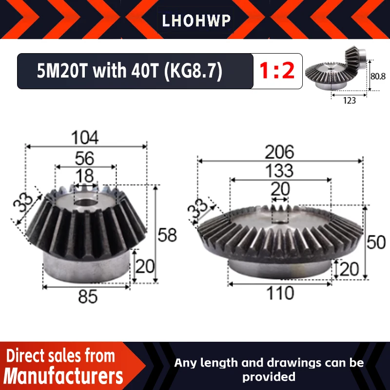 2pcs 1:2 Bevel Gear 5Modulus 20Teeth +40Teeth Inner Hole 6mm 90 Degree Drive Commutation Steel Gears Steel Gears Screw M5
2pcs 1:2 Bevel Gear 5Modulus 20Teeth +40Teeth Inner Hole 6mm 90 Degree Drive Commutation Steel Gears Steel Gears Screw M5