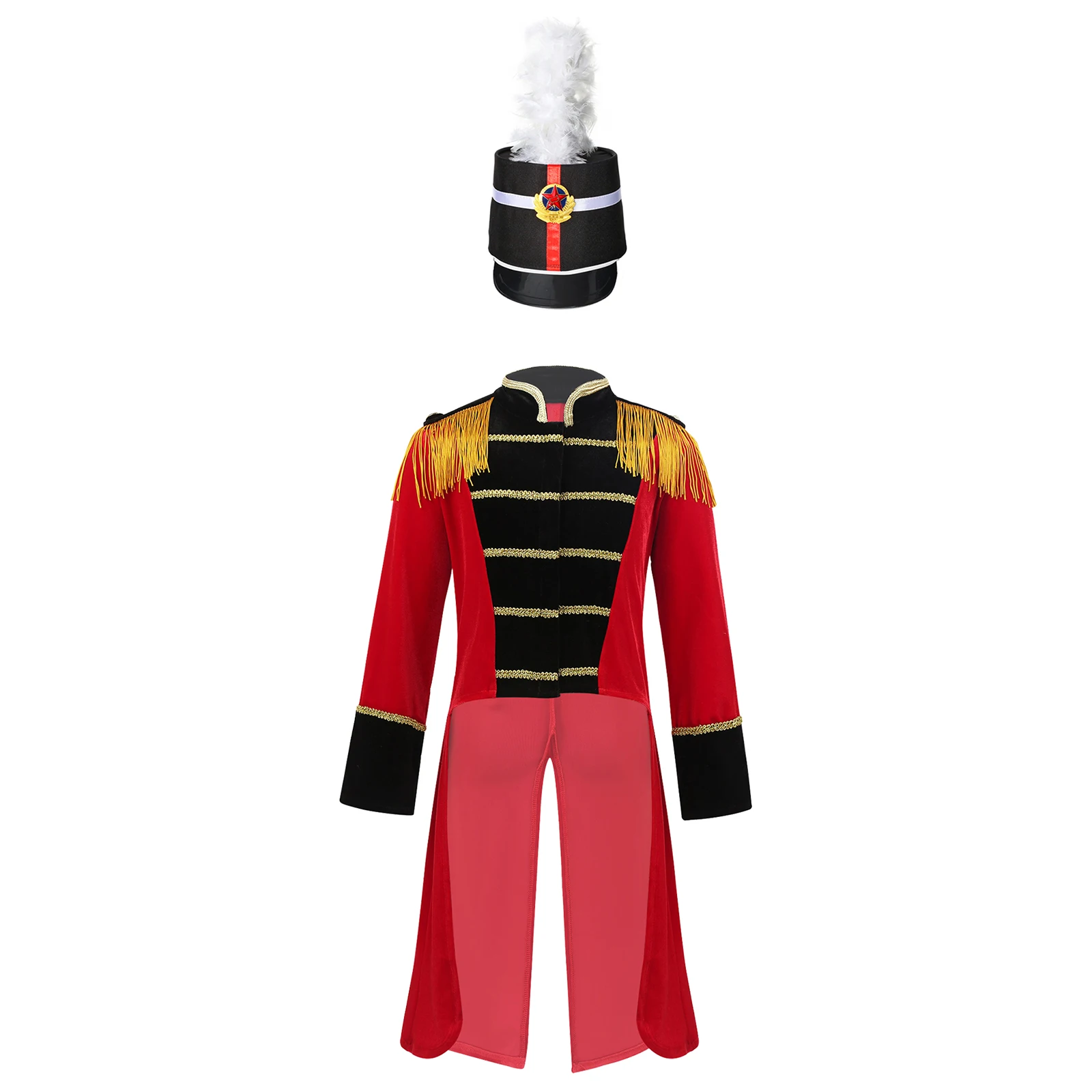 Kids Boys Flag Raiser Honour Guard Cosplay Costume Set Long Sleeve Stand Collar Tassel Shoulder Tailcoat with Feather Hat Party
Kids Boys Flag Raiser Honour Guard Cosplay Costume Set Long Sleeve Stand Collar Tassel Shoulder Tailcoat with Feather Hat Party