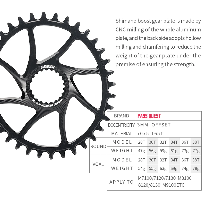 

PASS QUEST 3mm offset for Shimano boost direct mount chainring 6mm offset for Shimano deore M6100 M7100 M8100 M9100 ROUND