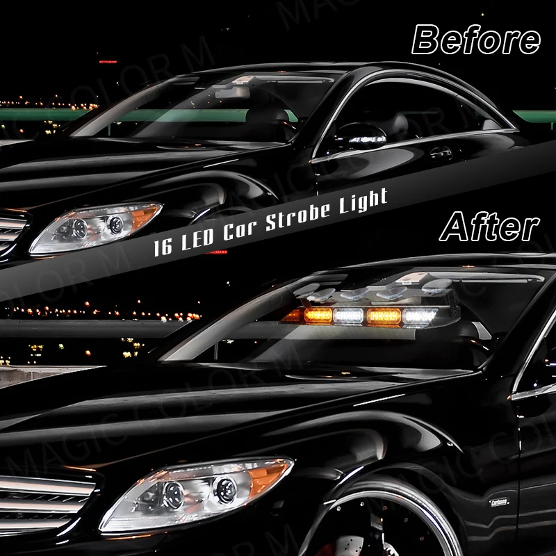 Car Front Windshield Strobe Warning Light Assembly 16 LEDYellow White Red Blue Emergency Lamp For Vehicles Trucks Waterproof 12V Car Front Windshield Strobe Warning Light Assembly 16 LEDYellow White Red Blue Emergency Lamp For Vehicles Trucks Waterproof 12V