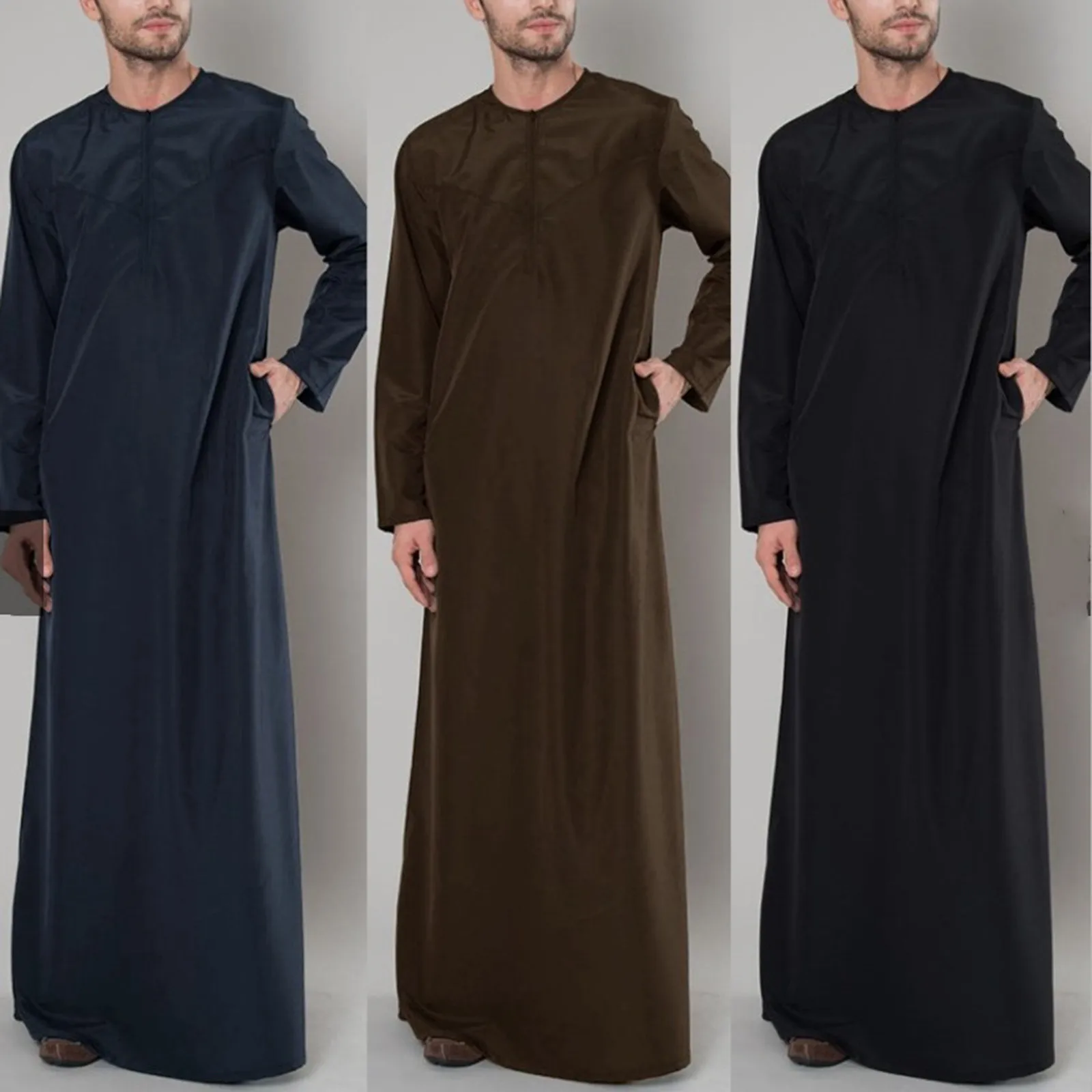 

Винтажная свободная мусульманская кафтановая одежда для мужчин с длинным рукавом модная мусульманская одежда для отдыха однотонная с узором мусульманская одежда