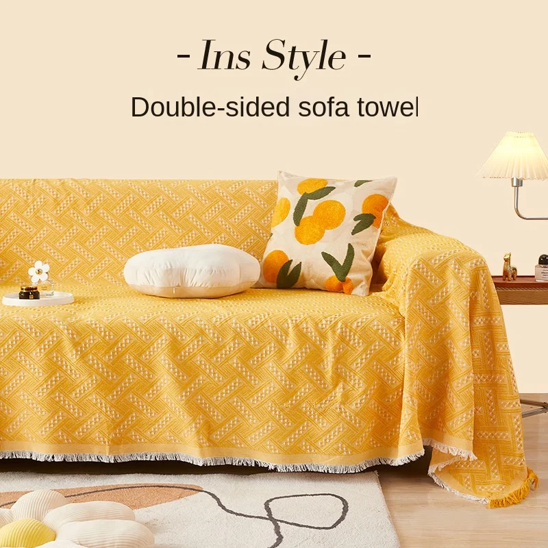 

Woven Cotton Sofa Cover Blanket White Grey Sofa Towel for Living Room Furniture Decor Tapestry Couch Cover