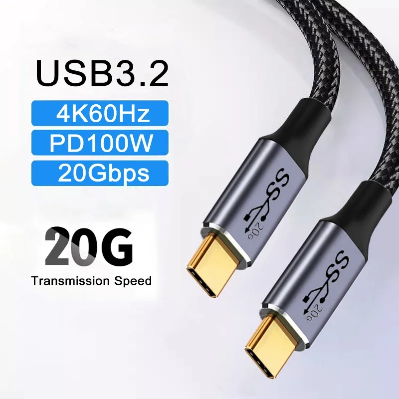 

Type C To C Usb C Cable Fast Charging PD 100W 5A 20Gbps High Speed Transmission Data Cable USB3.2 Gen2 4K 60Hz Audio Cable Male