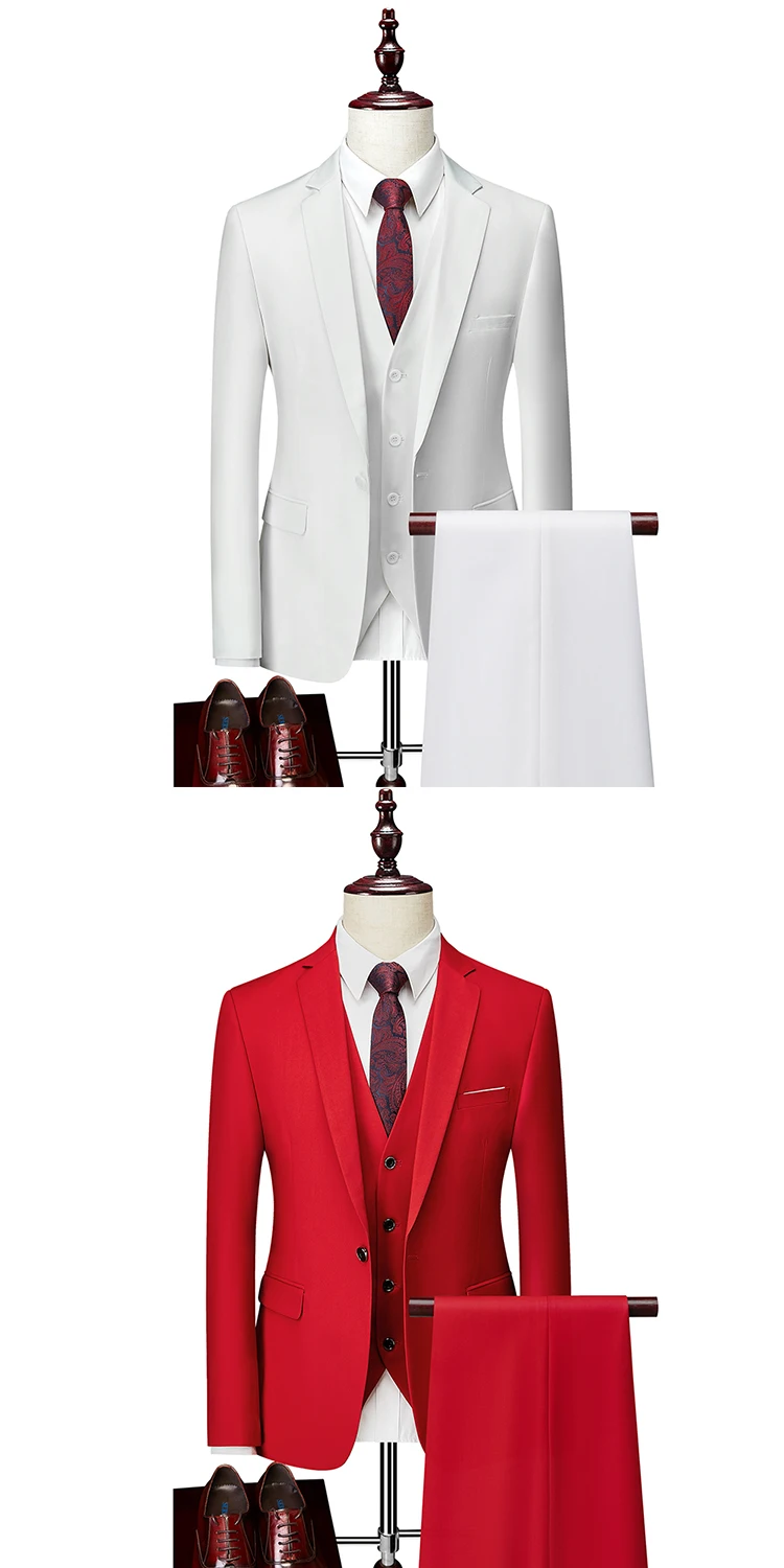 M-6XL 15 Colors ( Jacket+Vest+Pants ) Formal Business Office Men's Suits Groom Wedding Dress Party Dress Solid Color Suit 25 S09e69144de394635a295f0616110d4d2y