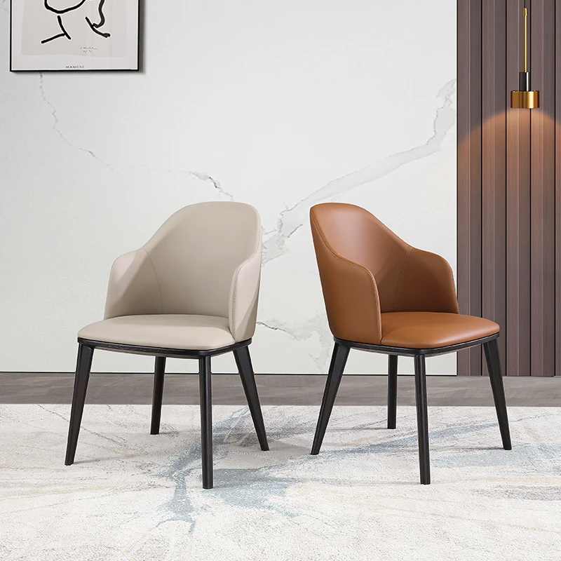 

Nordic Solid Wood Dining Chair Study Leather Relaxing Party Floor Dining Chair Elegant Soft Cadeiras Jantar Library Furniture