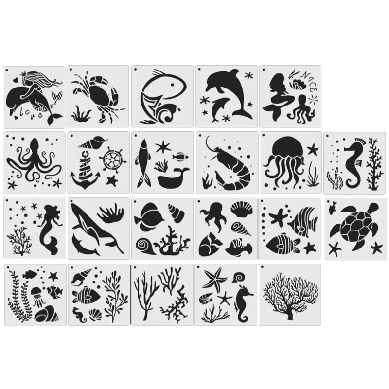 22pcs Kawaii Marine Life Theme Painting Stencils DIY Layering Scrapbook Coloring Embossing Decoration Drawing Template 13*13cm
22pcs Kawaii Marine Life Theme Painting Stencils DIY Layering Scrapbook Coloring Embossing Decoration Drawing Template 13*13cm