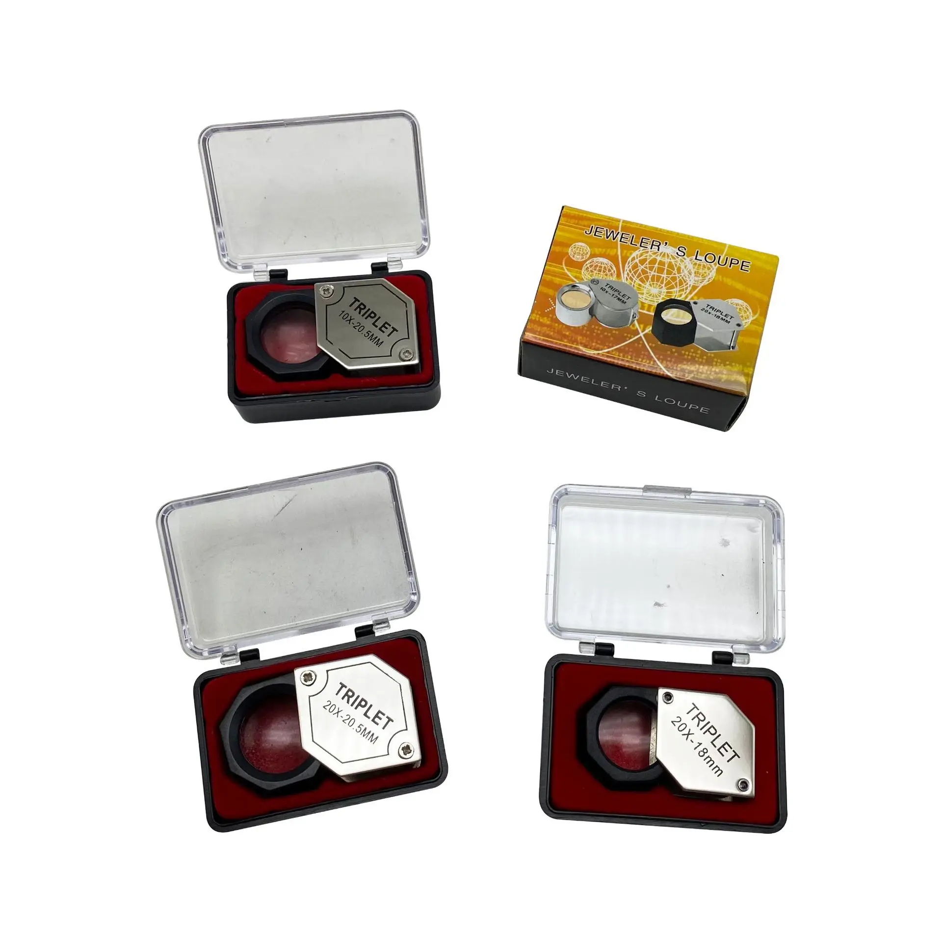 

10X 20x Jewelery Loupe Hexagonal Metal Portable Mini Magnifying Glass Foldable Pocket Magnifier 20.5mm Triplet Optical Lens Kit