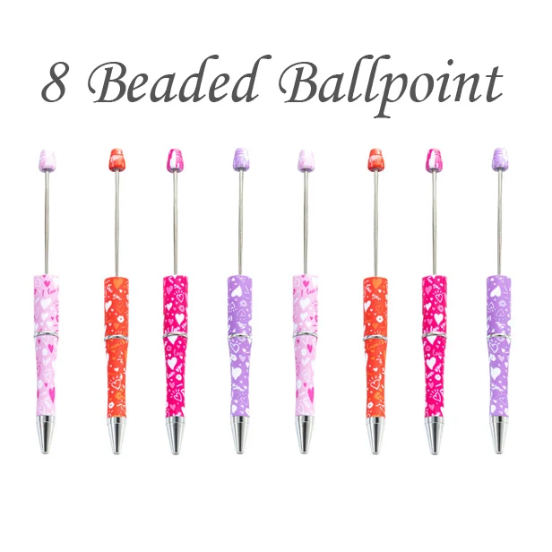 

8Pcs Valentine's Day Heart Beaded Ballpoint Pen DIY Beadable Pens for Writing Student Pen Office School Supplies