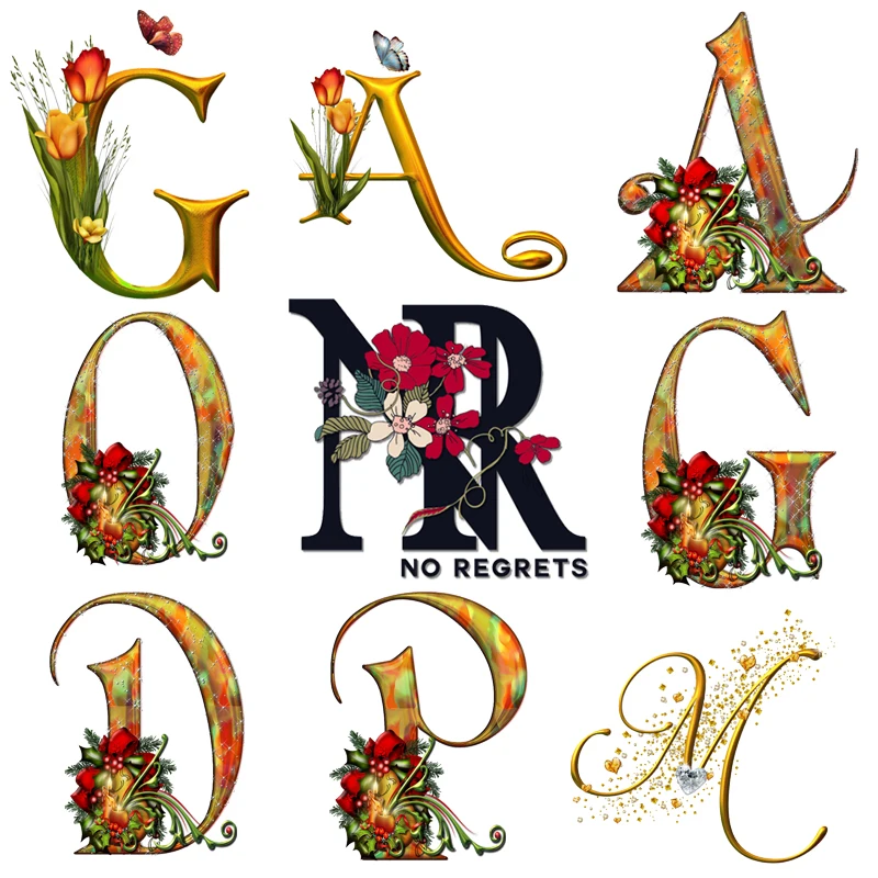 Flower Letter Iron-on Transfers for Clothing Sticker English Alphabet Gold Letter Patches on Clothes Diamond Glisten Appliques
Flower Letter Iron-on Transfers for Clothing Sticker English Alphabet Gold Letter Patches on Clothes Diamond Glisten Appliques