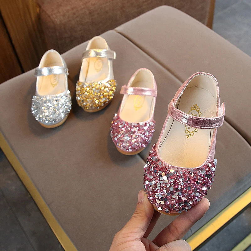 

Блестящие туфли для девочек, демисезонные туфли из искусственной кожи на плоской подошве, детская обувь для принцесс, Детская нескользящая обувь