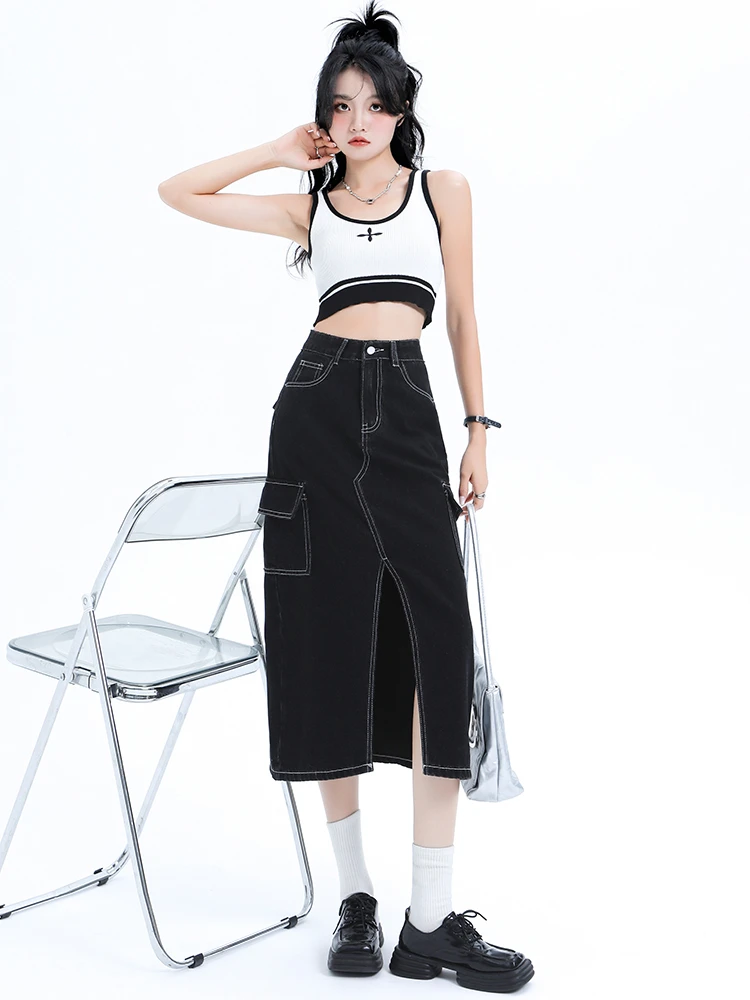 Split Cargo Denim Skirts For Women Summer High Waist Big Pockets Straight Jeans Skirts Mid-long Bottoms Jupe 88860
Split Cargo Denim Skirts For Women Summer High Waist Big Pockets Straight Jeans Skirts Mid-long Bottoms Jupe 88860